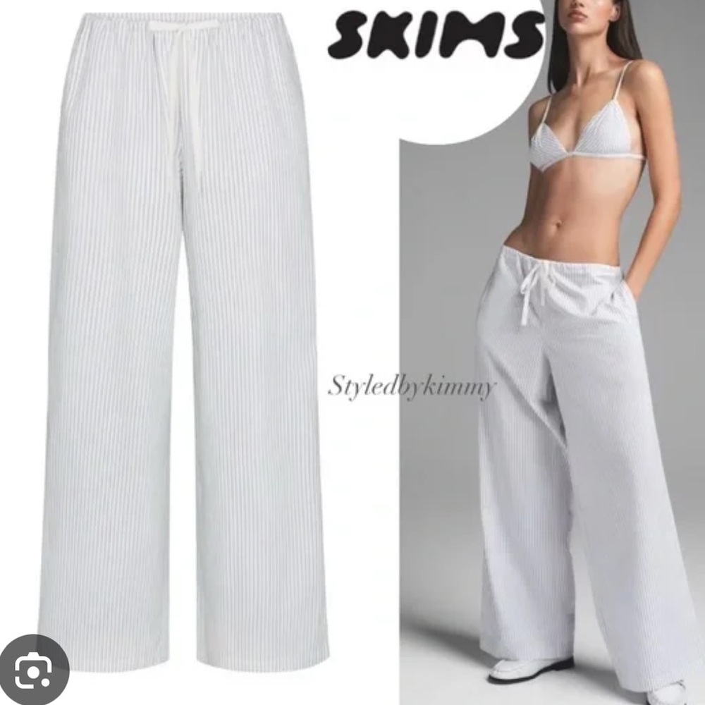 Skims cotton poplin striped pants zen blue